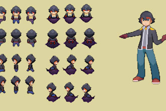 draw pixel art pokemon style trainer sprite fakemon design overworld spirte