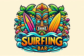 design a unique surfing tiki bar vintage logo for your business
