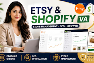 be etsy shop manager, shopify virtual assistant, ecommerce website VA management