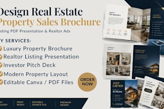 design real estate property sales brochure, listing pdf presentation, realtor ad