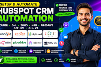 setup hubspot CRM automation, zapier, ghl  zoho, n8n pipedrive crm beehiv ghl VA