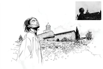 draw black and white ink and pencil illustration