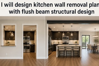 design kitchen wall removal plans with flush beam structural design