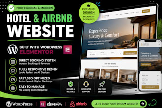 build professional hotel website booking airbnb website with wordpress elementor