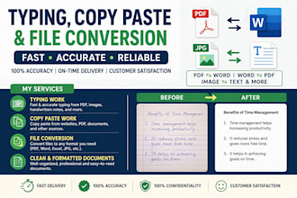 file conversion, typing, copy paste