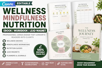 design canva wellness, mindfulness, nutrition ebook, lead magnet workbook design