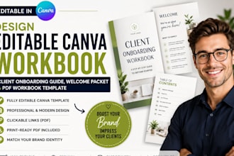 editable canva workbook, client onboarding guide, welcome packet , pdf workbook