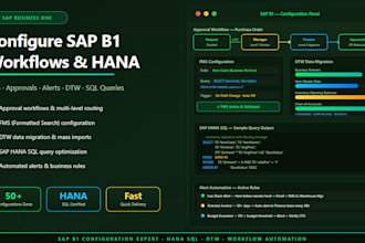 configure sap business one fms, approvals, alerts, dtw and sql hana queries