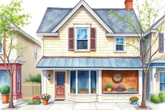 create a watercolor house portrait or storefront facade