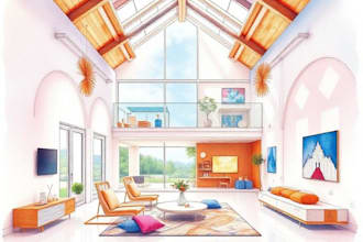 render architecture and interior concept in watercolor