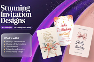 design a birthday invitation, party invitation or wedding invitation card
