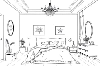 make bedroom interior illustration, sketch