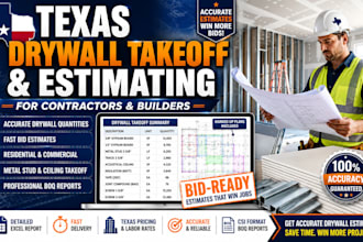 prepare texas drywall quantity survey and construction estimates