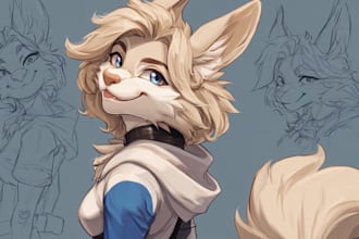 draw custom furry reference sheet, fursona, character design for antho feral art