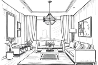 hand draw interior design sketch, design concept illustration