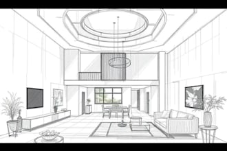 hand draw architectural interior and conceptual sketch