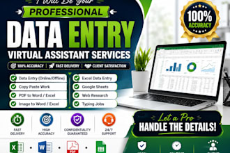 data entry specialist microsoft excel  PDF conversion  virtual assistant