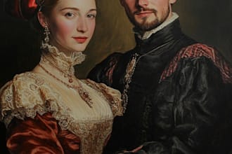 illustrate a romantic family royal couple portrait