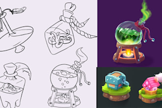 design cute cartoon game icons, doodle illustrations and  custom game assets