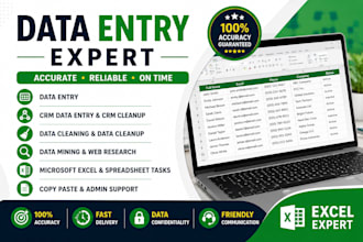 do data entry, CRM data entry, data cleanup, data mining and excel tasks