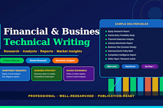 do technical, research writing on finance, business, economics, market research
