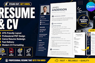 quickly fix and redesign your resume, CV or professional PDF in canva, resume cv