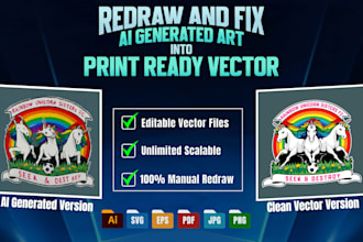 redraw ai generated designs and fix flaw into editable vector files