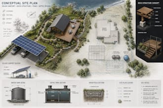design conceptual site plan solar carport deck structure and tank septic drawing