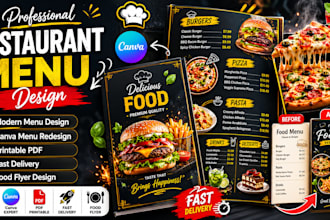 do menu design, redesign your restaurant menu or food flyer in canva