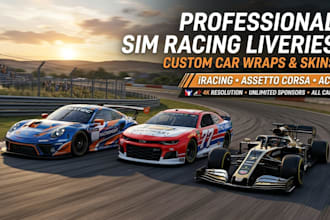 design custom sim racing livery wraps for iracing, acc and assetto corsa