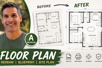 redraw floor plan in autocad, architectural drawing, blueprint, permit site plan