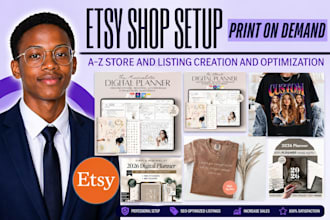 design etsy digital product, etsy shop setup and management etsy listing and seo