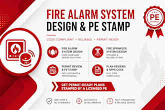 design, review fire sprinkler, fire alarm, plumbing plans with USA pe stamp