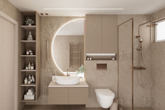 design a modern and minimal bathroom interior with realistic 3d renders