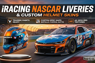 design professional iracing nascar liveries and custom helmet and suit skins
