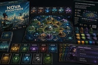 design custom board game, card game, card box, and tabletop game assets,