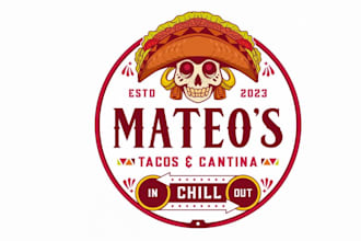 design tacos restaurant skull food truck logo