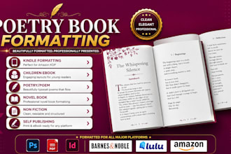 design, format poetry book, self help fiction novel story manuscript, kdp upload