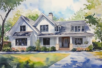 create house and building photo into watercolor art