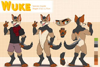draw furry reference sheet furry badge fursona stickers or emotes pack furry ych