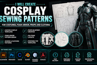 create cosplay sewing patterns for costumes, foam armor, props and clothing