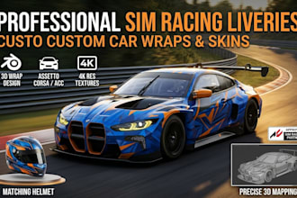 create 3d car wrap design and realistic assetto corsa livery