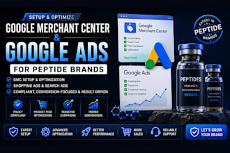 setup gmc and google ads merchant center for peptide brands