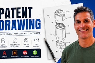patent drawing, patent illustration for uspto filing, invention tech drawing cad