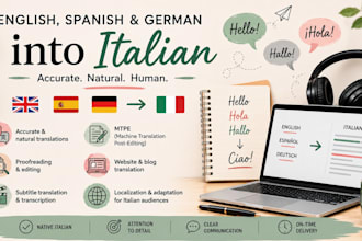 translate english spanish and german into italian