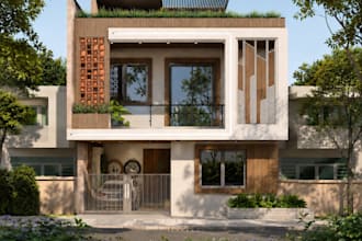design a modern architectural facade with realistic 3d render
