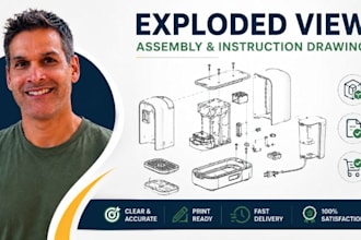 create exploded view, assembly drawing, product instruction illustration for man
