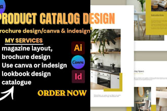 design product catalog,catalogue,magazine layout, brochure in canva or indesign