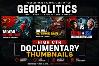create cinematic documentary and geopolitics youtube thumbnails