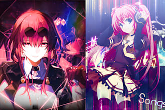 design anime album cover art, edm cartoon album cover hip hop rap lofi emo manga